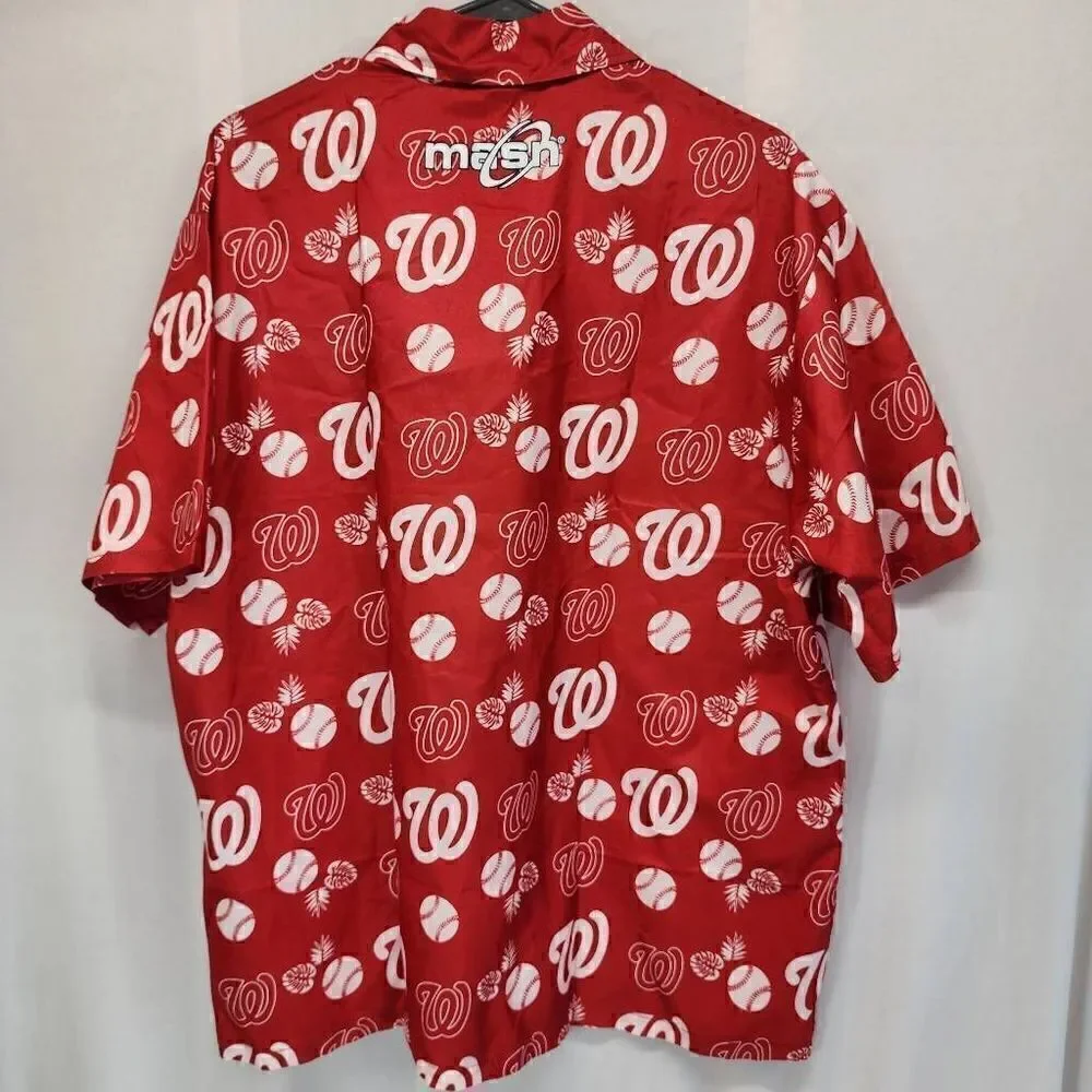 Masn mens Washington Nationals Button up Shirt red white size L